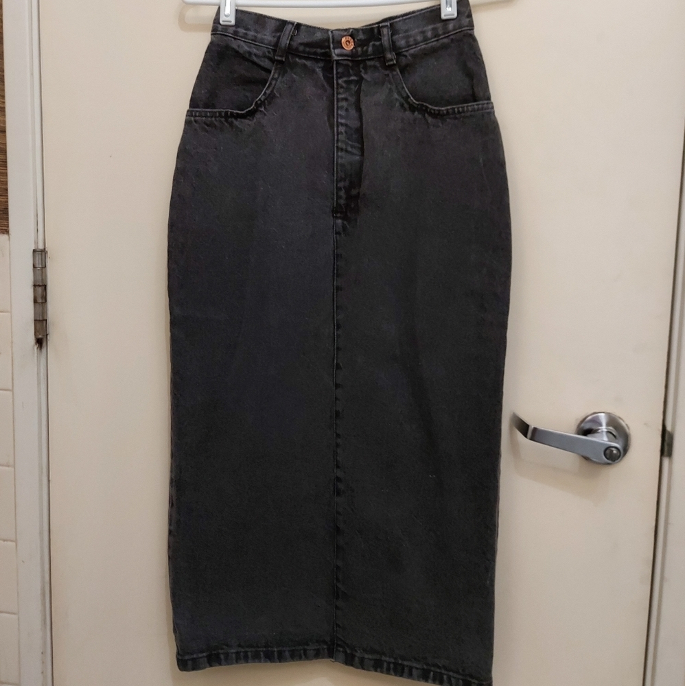 Long high top black jean skirt